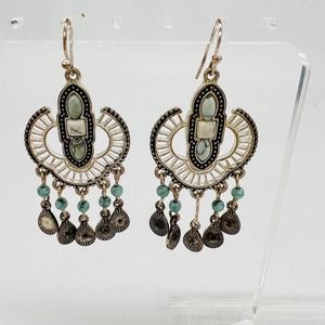 Southwest Style Earrings Silver Tone Howlite and Faux Turquoise Dangle